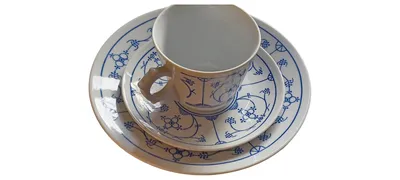 Jäger Kaffeegedeck Blau Saks Strohblume Porzellan Tasse Teller 3-tlg