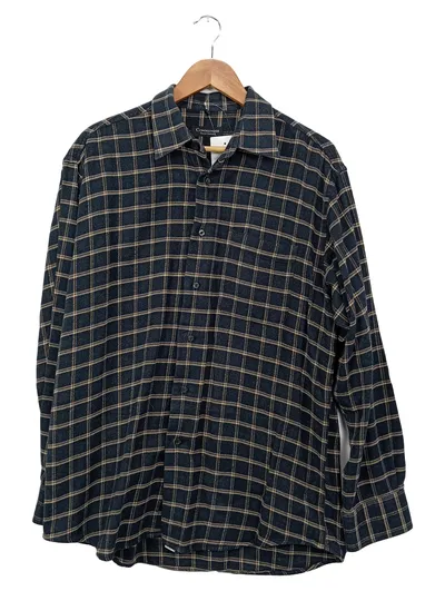 Commander Herren Flanellhemd Kariert Blau Beige Gr. L Baumwolle