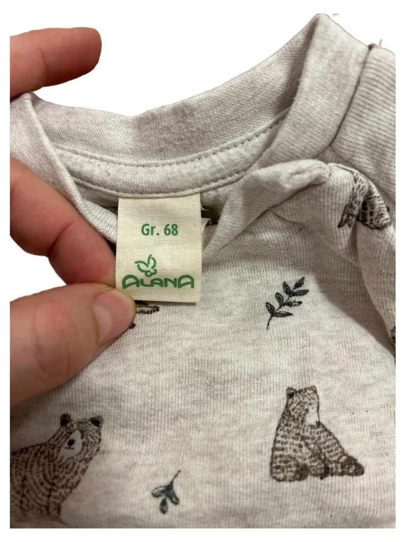 ALANA Baby Langarmshirt Gr. 68 Bärenmuster Beige Organic Cotton 6