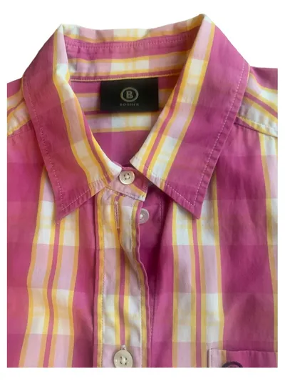 Bogner Hemdbluse Damen Kariert Rosa Baumwolle Langarm Gr. 36 S