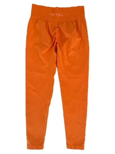 TEVEO Damen Sport Leggings Orange Gr. L Fitness Yoga Hose