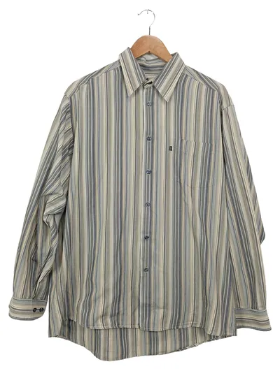 LERROS Herren Freizeithemd Gr. L gestreift Beige Grau Langarm Baumwolle
