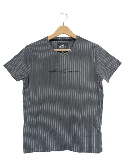 Hollister Herren T-Shirt Nadelstreifen Grau XS Baumwolle Casual