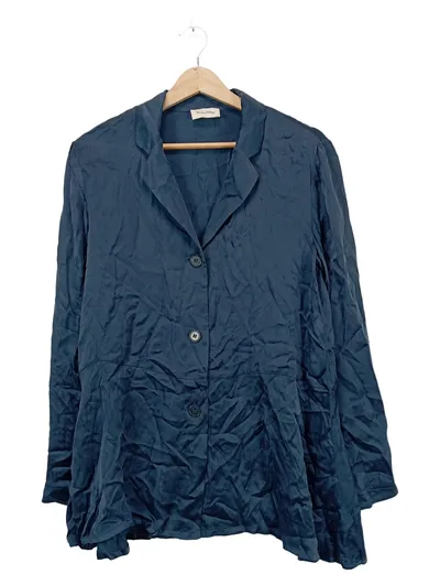 American Vintage Damen Bluse Dunkelblau Gr. 36 Cupro Langarm Knopfleiste