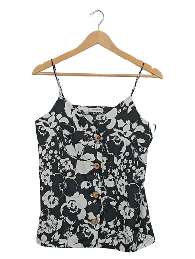 MANGO Damen Top Blumenmuster Spaghettiträger Knöpfe Gr. S schwarz weiß
