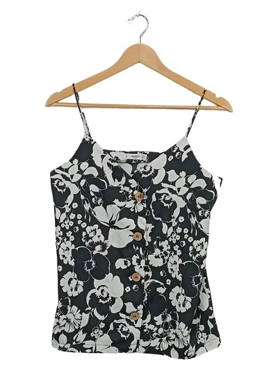 MANGO Damen Top Blumenmuster Spaghettiträger Knöpfe Gr. S schwarz weiß