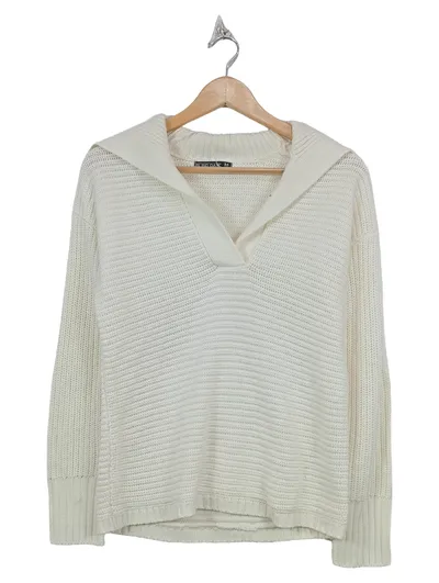 Blind Date Damen Pullover Rippstrick V-Ausschnitt Weiß Gr. 34 XS