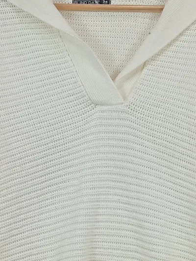 Blind Date Damen Pullover Rippstrick V-Ausschnitt Weiß Gr. 34 XS