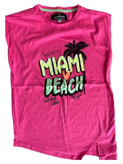 Vingino T-Shirt Mädchen Pink Miami Beach Schriftzug Gr. 152 Casual