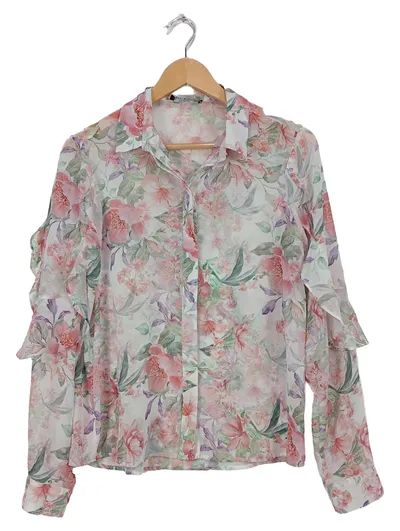 Mohito Damen Bluse Gr. 34/XS Blumenmuster Rüschen Romantisch