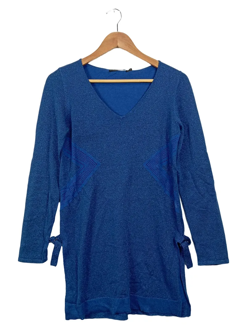 Miss Captain Trend Damen Pullover Gr. 38 Blau Glitzer V-Ausschnitt 1