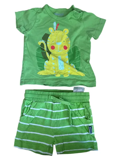 JAKO-O Baby Set Shirt Shorts Gr. 68/74 Grün Tiermotiv Streifen Baumwolle