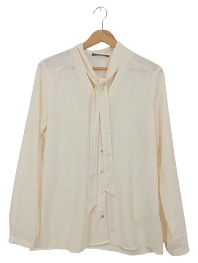 Esprit Damen Bluse Gr. 40 Beige Schleifenbluse Business Klassisch Langarm