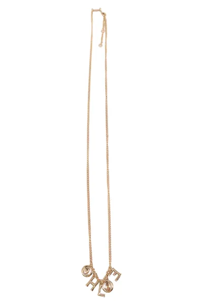 CHLOé Damen Halskette Gold 70cm Logo Anhänger Luxuriös Elegant Edelstahl