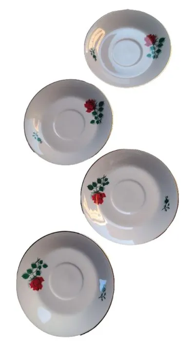 Kahla Porzellan Unterteller 4er Set Rosen Blumenmuster Vintage Weiß 15cm