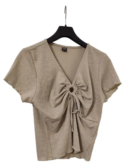 Blind Date Damen Top Casual Beige Gr. 42/XL Rippstrick Raffung