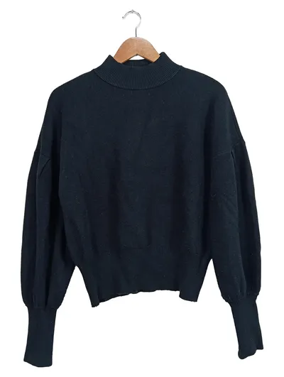 Y.A.S Damen Pullover Stehkragen Ballonärmel Schwarz Gr. M