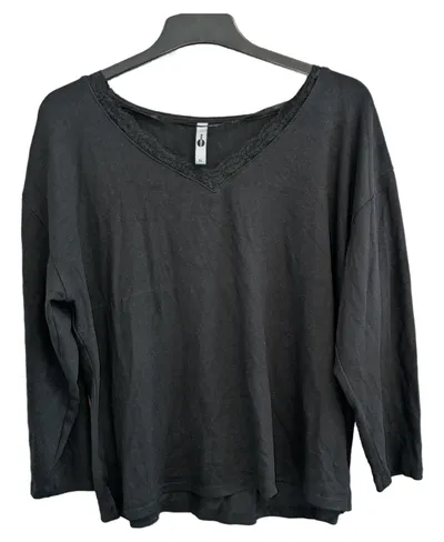 everme Langarmshirt Damen Gr. 42/XL Schwarz Casual V-Ausschnitt mit Spitze