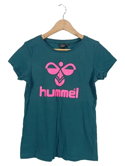 Hummel Damen T-Shirt Gr. S Petrol Logo Print Sport Freizeit Baumwolle