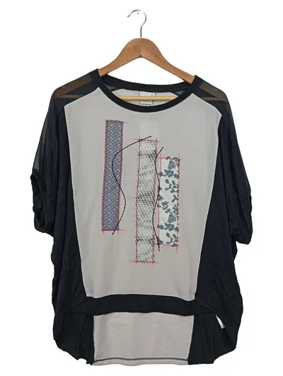 Miss Captain Trend Shirt Damen Gr. 38 Schwarz Grau Mesh Ärmel Abstrakt