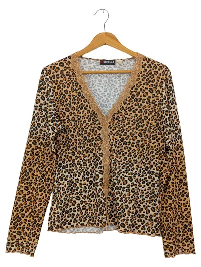 Morgan Damen Strickjacke L Leopard Print Spitze Modern Feminin