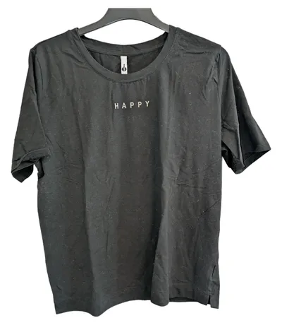 everme T-Shirt Damen Happy Aufdruck Gr. 42/XL Casual Schwarz