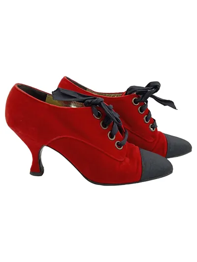 Chanel Damen Tanzschuhe Rot Größe 36 Elegant Samt Schnürschuhe