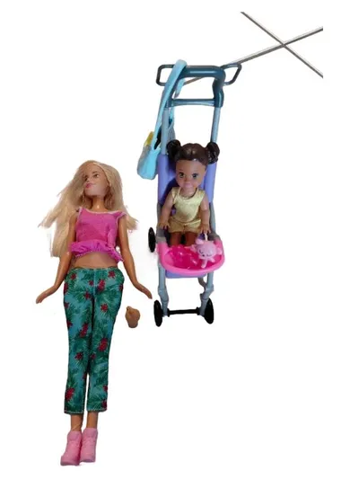 Mattel Barbie Puppe mit Kinderwagen Baby FJB00 Spielset Rosa Blau