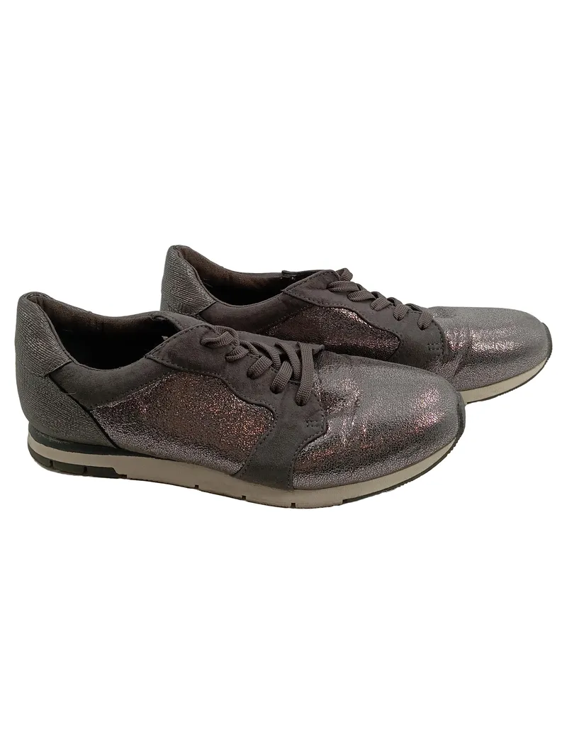 Tamaris Damen Sneaker Low Grau Schnürung Freizeit Metallic Gr. 39 1