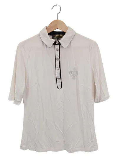POMPööS BY HARALD GLöCKLER Damen Poloshirt Gr. 40/M Weiß Elegant Strass