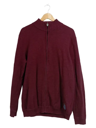 BASEFIELD Herren Strickjacke XL Bordeaux Reißverschluss Baumwolle