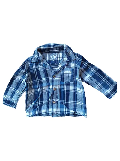 Fred & Flo Baby Hemd Gr. 68 Blau Kariert Baumwolle Langarm