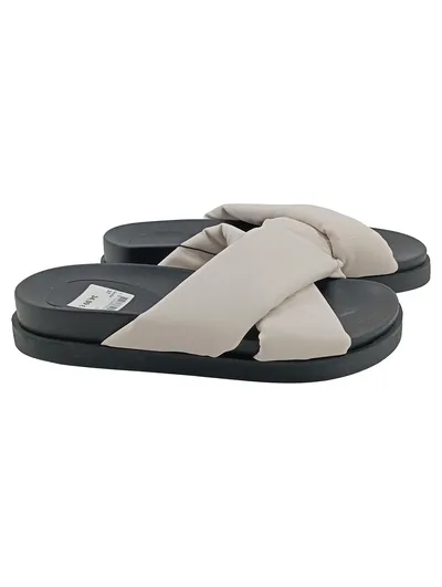 ONLY Damen Pantoletten Sandalen Gr. 37 Beige Modern Gesteppt