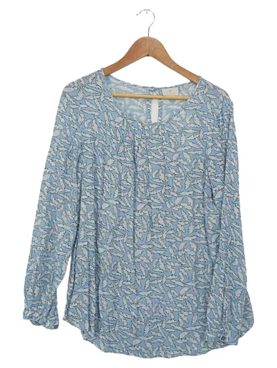 KAFFE Damen Bluse Gr. 40 Blau Blätter-Print Viskose Langarm Casual