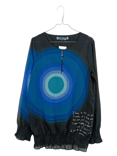 Desigual Damen Pullover Langarm Grafik Muster Polyester Schwarz Gr. L