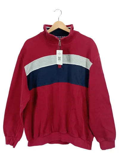 Babista Herren Pullover Troyer Gr. 52/XL Rot Colorblock Baumwolle