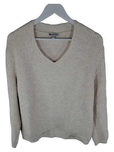 Street One Damen Pullover Rippstrick V-Ausschnitt Beige Gr. 38/M