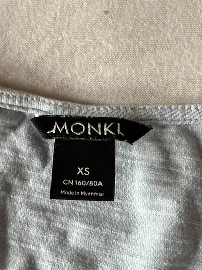 Monki Damen Bluse Crop Top Raffungen Rüschen Kurzarm Blau Gr. XS 34