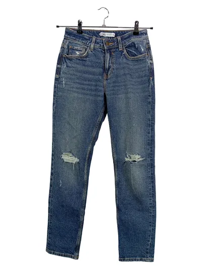 ZARA Destroyed Jeans Damen Gr. 34 Blau Ripped Denim Casual