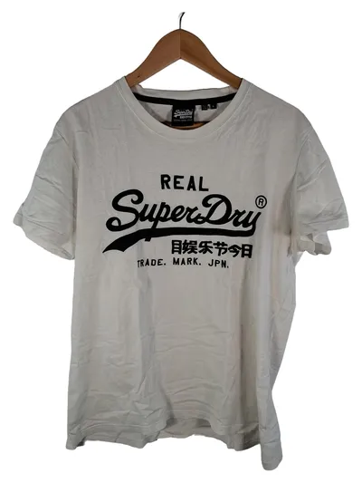Superdry Herren T-Shirt Logo Print Weiß L Baumwolle Casual Freizeit