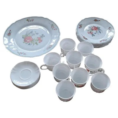 Arcopal Frühstückservice 18tlg 6 Gedecke Weiß Blumen Glas Klassisch