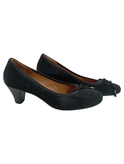 Gabor Damen Pumps Schwarz Wildleder Gr. 38,5 Schleife Klassisch Absatz
