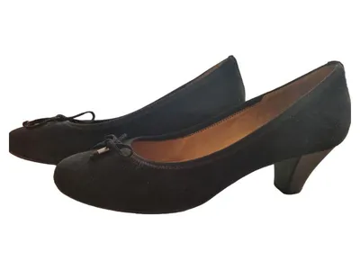 Gabor Damen Pumps Schwarz Wildleder Gr. 38,5 Schleife Klassisch Absatz