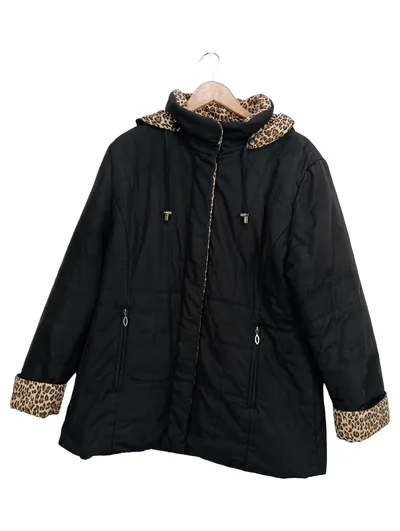CANDA Damen Steppjacke Gr. 42/XL Schwarz Casual Kapuze Leopard-Print