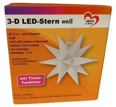 Ideen mit Herz LED Stern weiß 13cm 3D Weihnachtsstern Kunststoff Deko