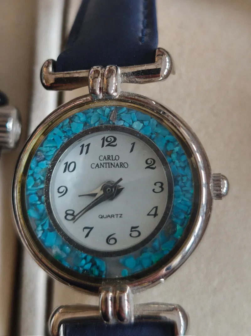 Carlo Cantinaro Damen Armbanduhr Quarz Türkis Zierrand Lederarmband Schwarz 3