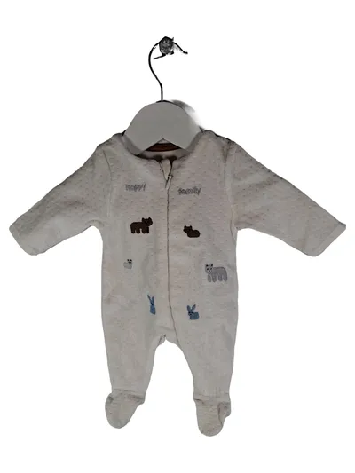 Obaïbi Baby Strampler Schlafanzug Gr. 50 Weiß Tiermotive Baumwolle