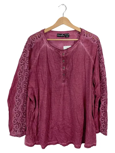 Dress In Damen Langarmshirt Gr. 52 Lila Spitze Baumwolle Freizeit Tunika