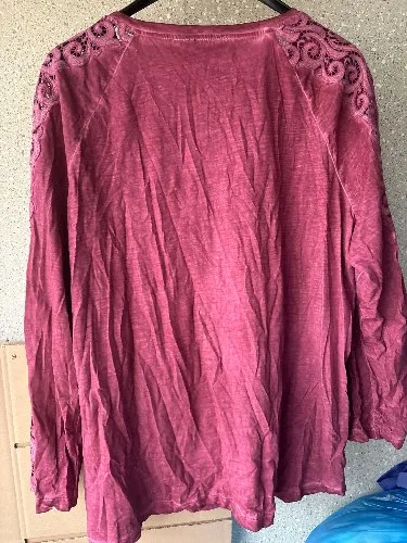Dress In Damen Langarmshirt Gr. 52 Lila Spitze Baumwolle Freizeit Tunika