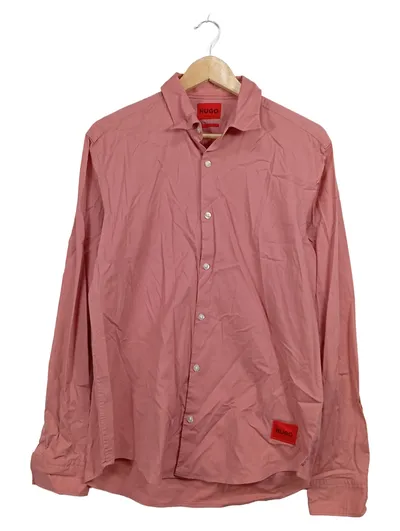 HUGO Herren Freizeithemd Casual Slim Fit Rosa Gr. 48 M Langarm